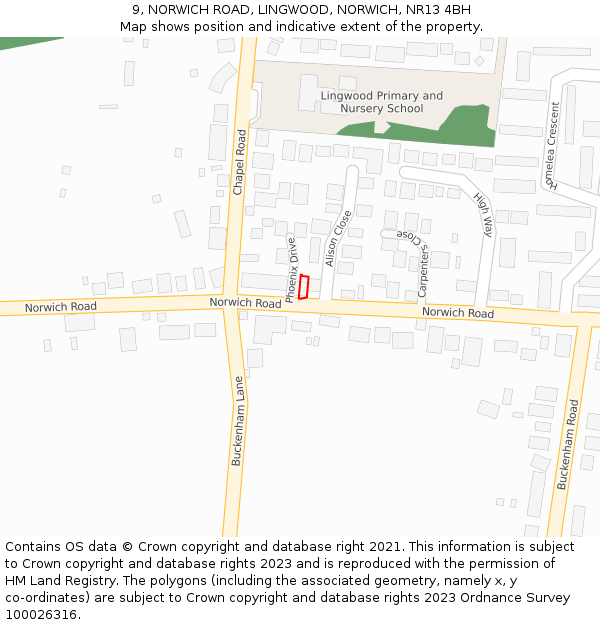 9, NORWICH ROAD, LINGWOOD, NORWICH, NR13 4BH: Location map and indicative extent of plot