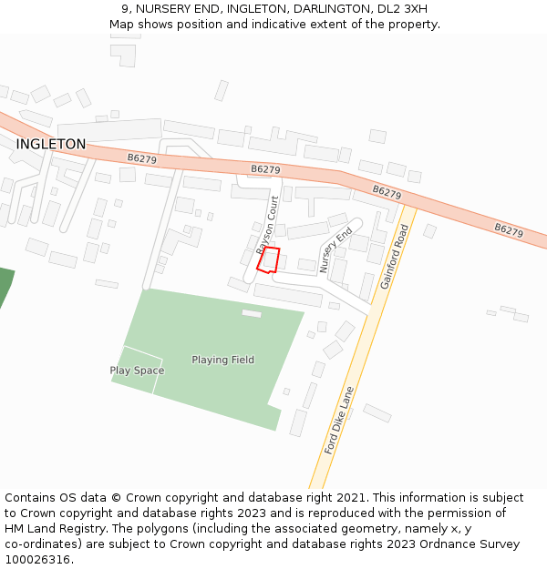 9, NURSERY END, INGLETON, DARLINGTON, DL2 3XH: Location map and indicative extent of plot