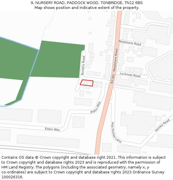9, NURSERY ROAD, PADDOCK WOOD, TONBRIDGE, TN12 6BS: Location map and indicative extent of plot