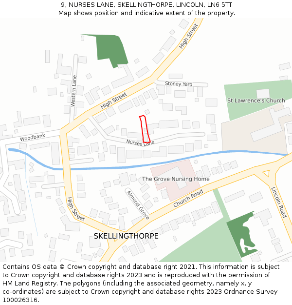 9, NURSES LANE, SKELLINGTHORPE, LINCOLN, LN6 5TT: Location map and indicative extent of plot