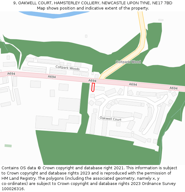 9, OAKWELL COURT, HAMSTERLEY COLLIERY, NEWCASTLE UPON TYNE, NE17 7BD: Location map and indicative extent of plot