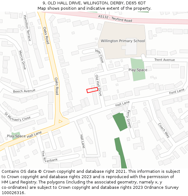 9, OLD HALL DRIVE, WILLINGTON, DERBY, DE65 6DT: Location map and indicative extent of plot