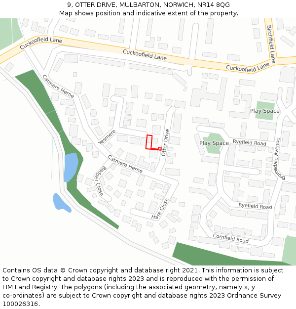 9, OTTER DRIVE, MULBARTON, NORWICH, NR14 8QG: Location map and indicative extent of plot