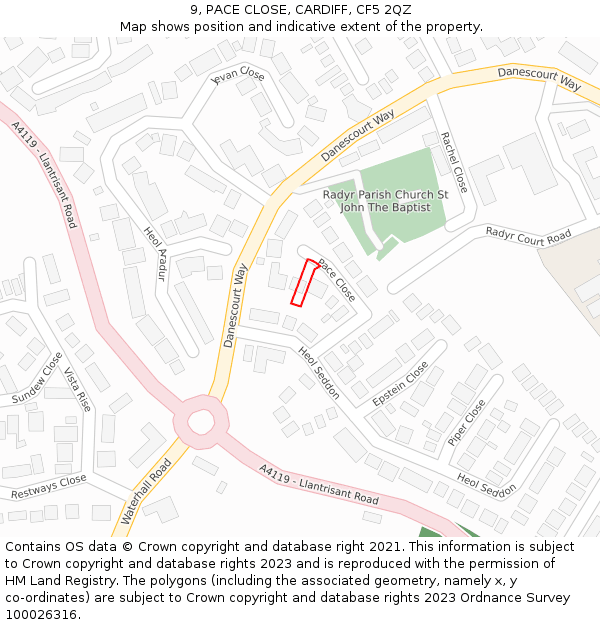 9, PACE CLOSE, CARDIFF, CF5 2QZ: Location map and indicative extent of plot