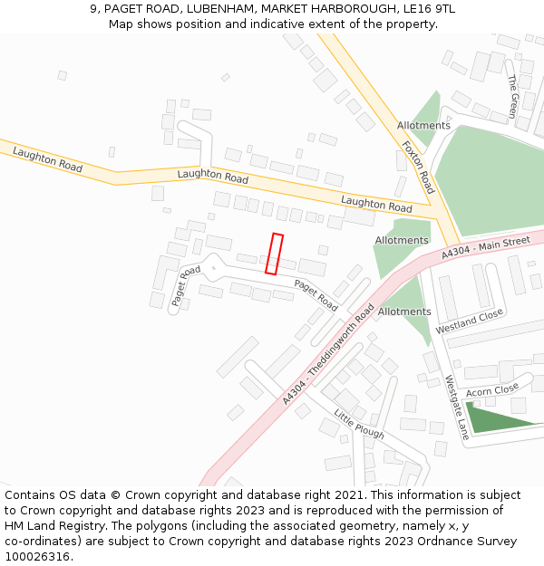 9, PAGET ROAD, LUBENHAM, MARKET HARBOROUGH, LE16 9TL: Location map and indicative extent of plot