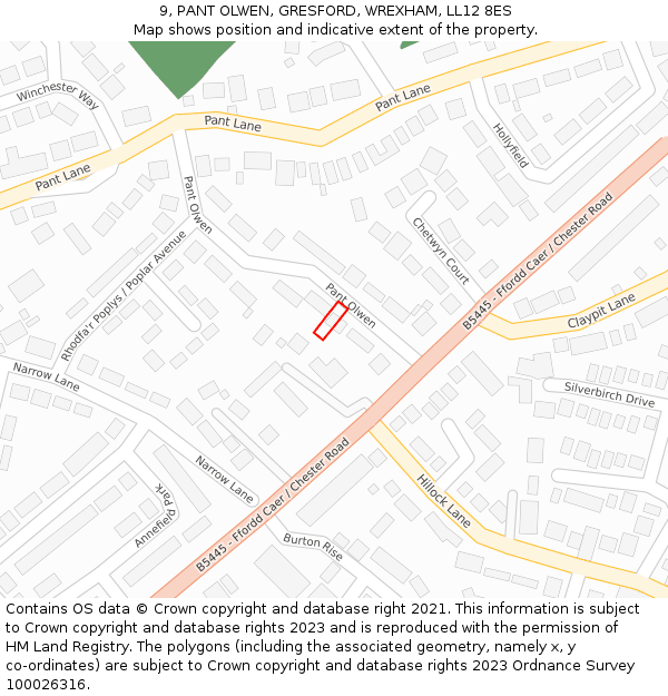 9, PANT OLWEN, GRESFORD, WREXHAM, LL12 8ES: Location map and indicative extent of plot