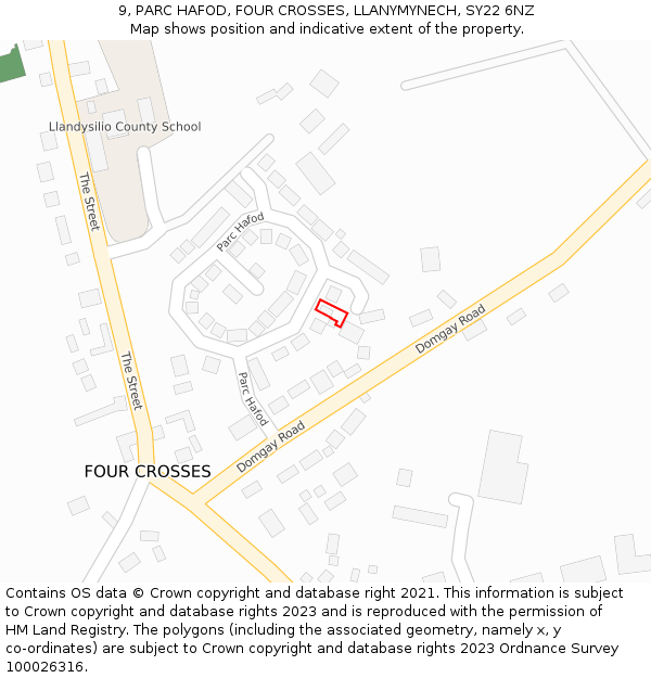 9, PARC HAFOD, FOUR CROSSES, LLANYMYNECH, SY22 6NZ: Location map and indicative extent of plot