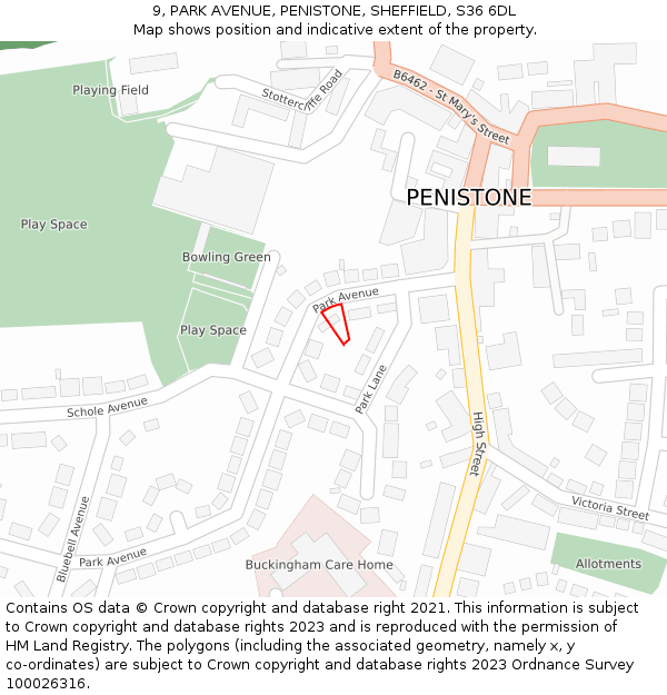 9, PARK AVENUE, PENISTONE, SHEFFIELD, S36 6DL: Location map and indicative extent of plot