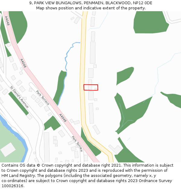 9, PARK VIEW BUNGALOWS, PENMAEN, BLACKWOOD, NP12 0DE: Location map and indicative extent of plot