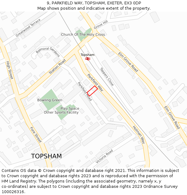 9, PARKFIELD WAY, TOPSHAM, EXETER, EX3 0DP: Location map and indicative extent of plot