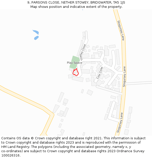 9, PARSONS CLOSE, NETHER STOWEY, BRIDGWATER, TA5 1JS: Location map and indicative extent of plot