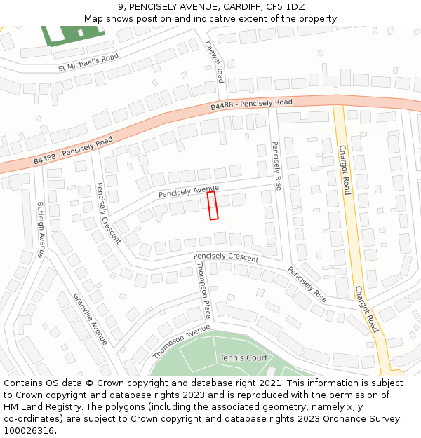 9, PENCISELY AVENUE, CARDIFF, CF5 1DZ: Location map and indicative extent of plot