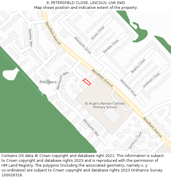 9, PETERSFIELD CLOSE, LINCOLN, LN6 0WD: Location map and indicative extent of plot