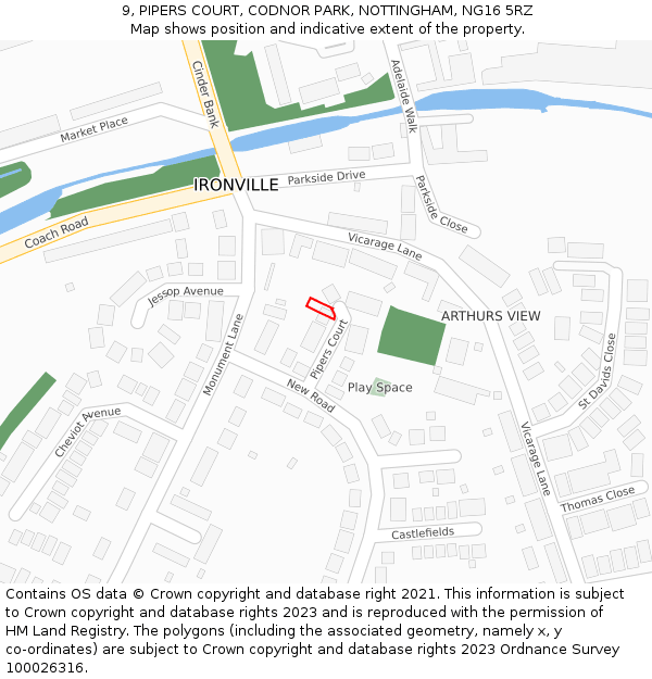 9, PIPERS COURT, CODNOR PARK, NOTTINGHAM, NG16 5RZ: Location map and indicative extent of plot