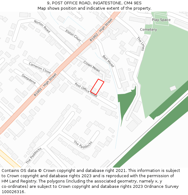 9, POST OFFICE ROAD, INGATESTONE, CM4 9ES: Location map and indicative extent of plot