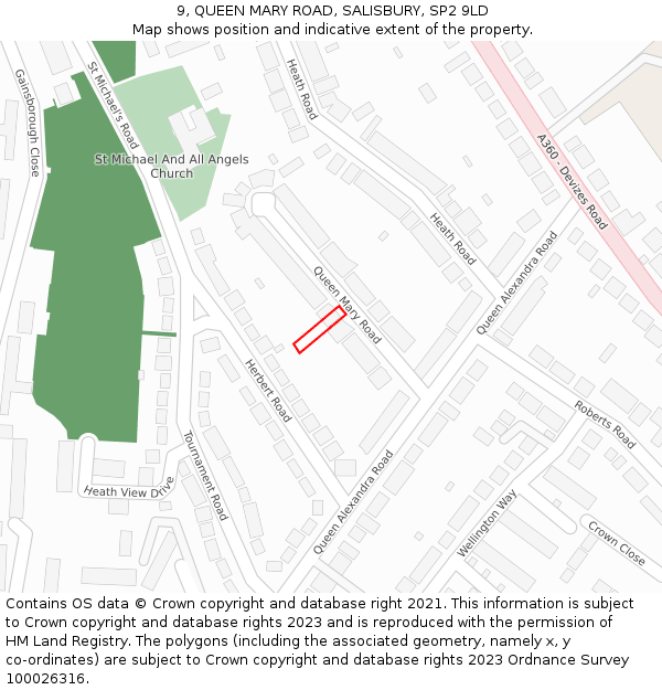 9, QUEEN MARY ROAD, SALISBURY, SP2 9LD: Location map and indicative extent of plot