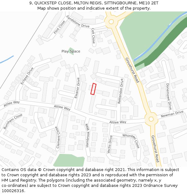 9, QUICKSTEP CLOSE, MILTON REGIS, SITTINGBOURNE, ME10 2ET: Location map and indicative extent of plot