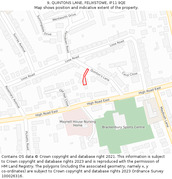 9, QUINTONS LANE, FELIXSTOWE, IP11 9QE: Location map and indicative extent of plot