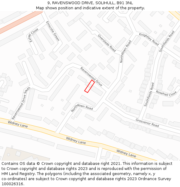 9, RAVENSWOOD DRIVE, SOLIHULL, B91 3NL: Location map and indicative extent of plot