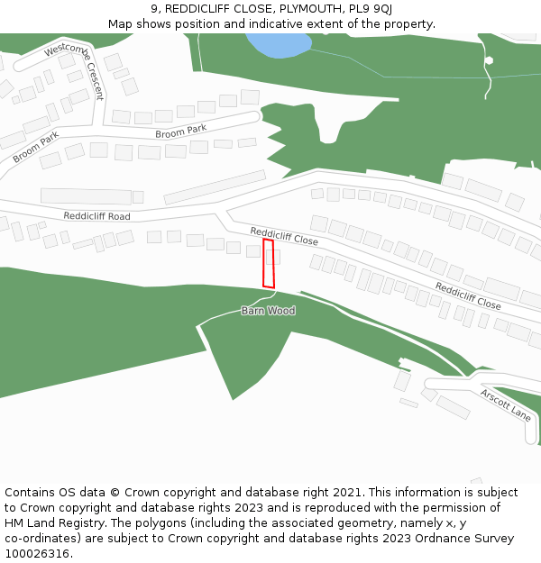 9, REDDICLIFF CLOSE, PLYMOUTH, PL9 9QJ: Location map and indicative extent of plot