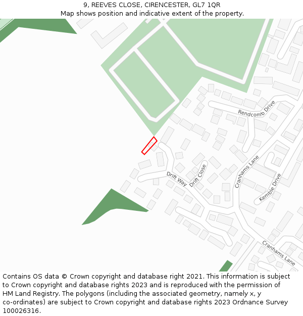 9, REEVES CLOSE, CIRENCESTER, GL7 1QR: Location map and indicative extent of plot