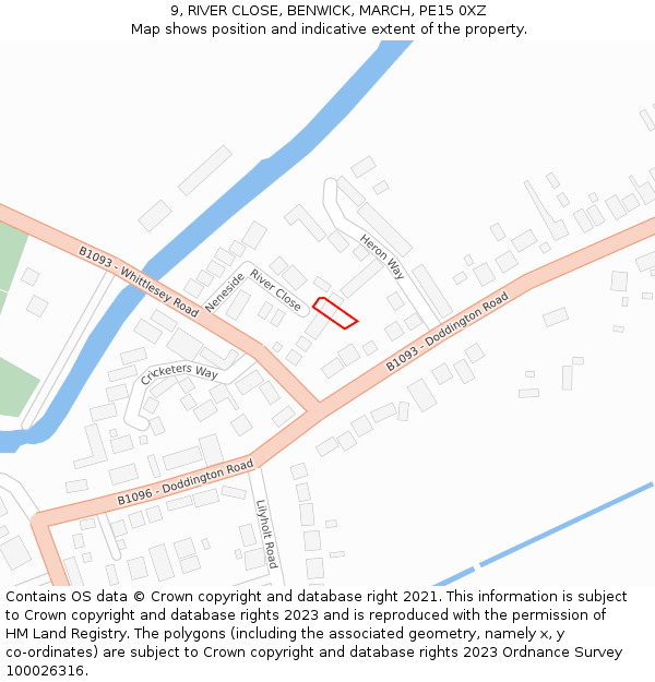 9, RIVER CLOSE, BENWICK, MARCH, PE15 0XZ: Location map and indicative extent of plot