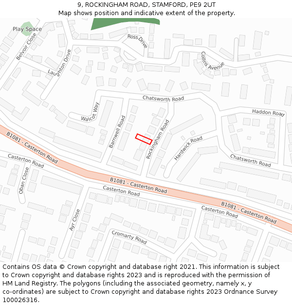 9, ROCKINGHAM ROAD, STAMFORD, PE9 2UT: Location map and indicative extent of plot