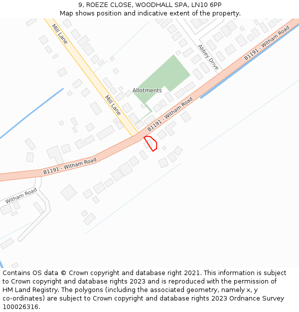 9, ROEZE CLOSE, WOODHALL SPA, LN10 6PP: Location map and indicative extent of plot