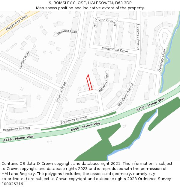 9, ROMSLEY CLOSE, HALESOWEN, B63 3DP: Location map and indicative extent of plot