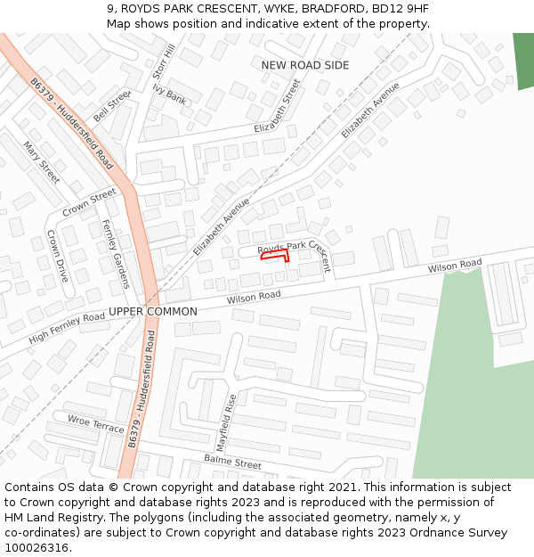 9, ROYDS PARK CRESCENT, WYKE, BRADFORD, BD12 9HF: Location map and indicative extent of plot