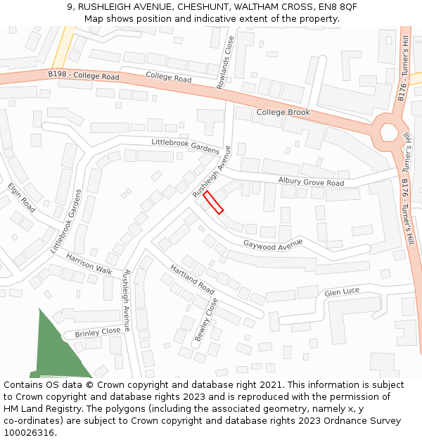 9, RUSHLEIGH AVENUE, CHESHUNT, WALTHAM CROSS, EN8 8QF: Location map and indicative extent of plot