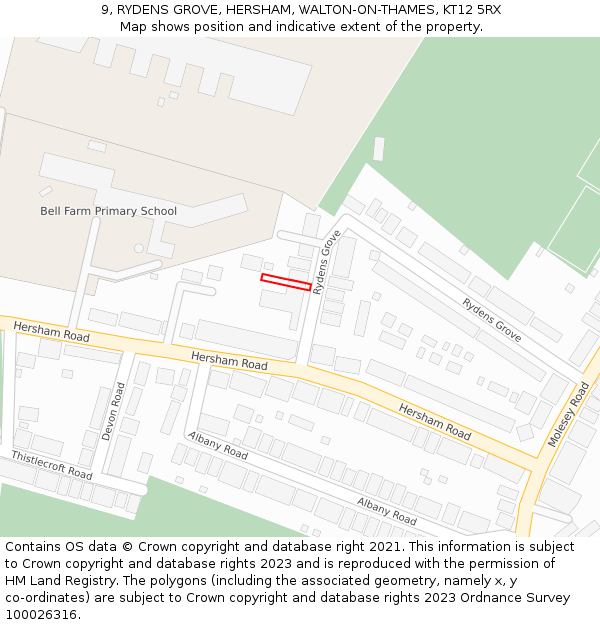 9, RYDENS GROVE, HERSHAM, WALTON-ON-THAMES, KT12 5RX: Location map and indicative extent of plot