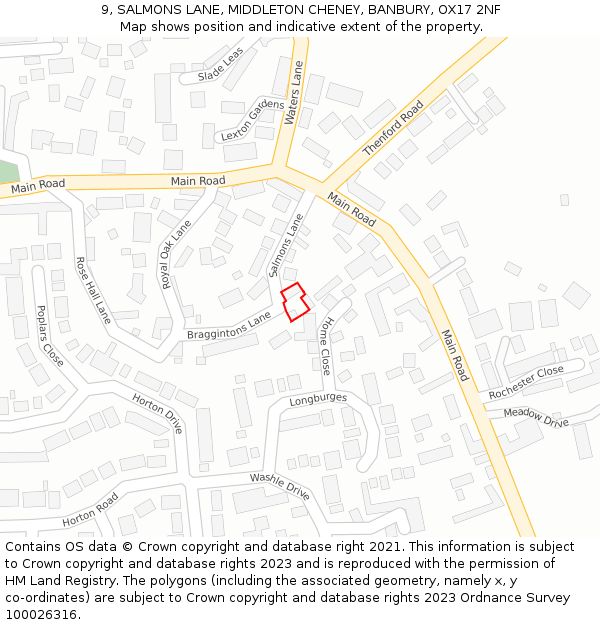 9, SALMONS LANE, MIDDLETON CHENEY, BANBURY, OX17 2NF: Location map and indicative extent of plot