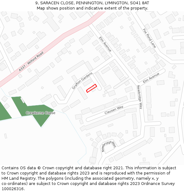 9, SARACEN CLOSE, PENNINGTON, LYMINGTON, SO41 8AT: Location map and indicative extent of plot