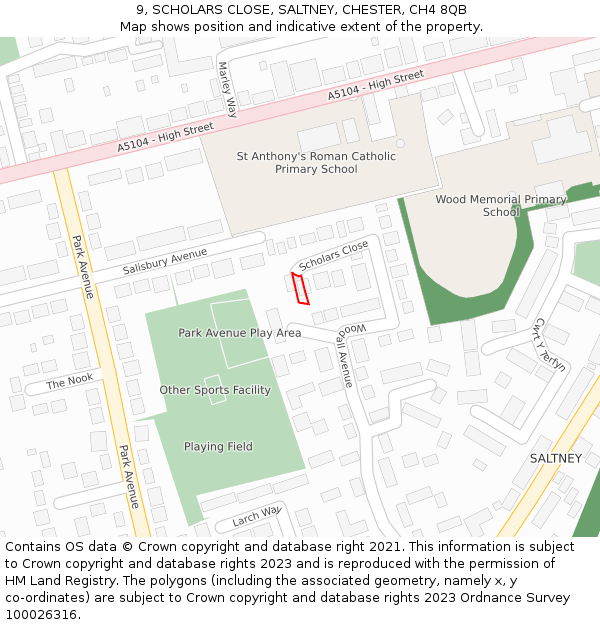 9, SCHOLARS CLOSE, SALTNEY, CHESTER, CH4 8QB: Location map and indicative extent of plot