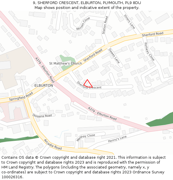9, SHERFORD CRESCENT, ELBURTON, PLYMOUTH, PL9 8DU: Location map and indicative extent of plot