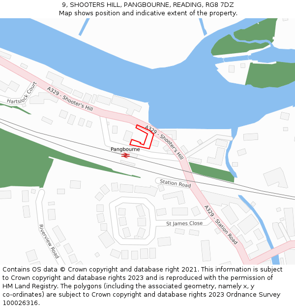 9, SHOOTERS HILL, PANGBOURNE, READING, RG8 7DZ: Location map and indicative extent of plot