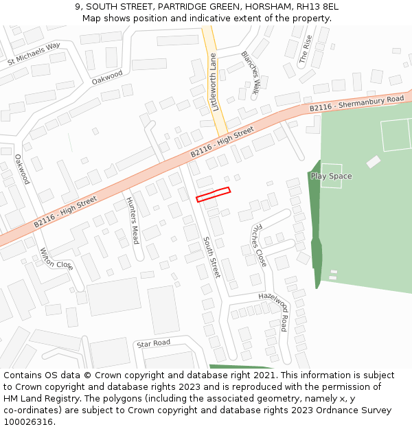 9, SOUTH STREET, PARTRIDGE GREEN, HORSHAM, RH13 8EL: Location map and indicative extent of plot