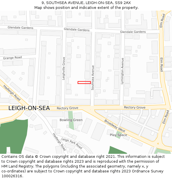 9, SOUTHSEA AVENUE, LEIGH-ON-SEA, SS9 2AX: Location map and indicative extent of plot