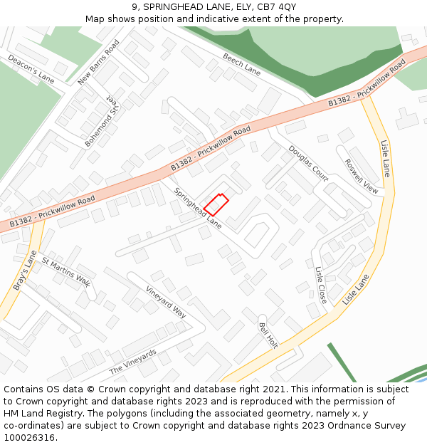 9, SPRINGHEAD LANE, ELY, CB7 4QY: Location map and indicative extent of plot