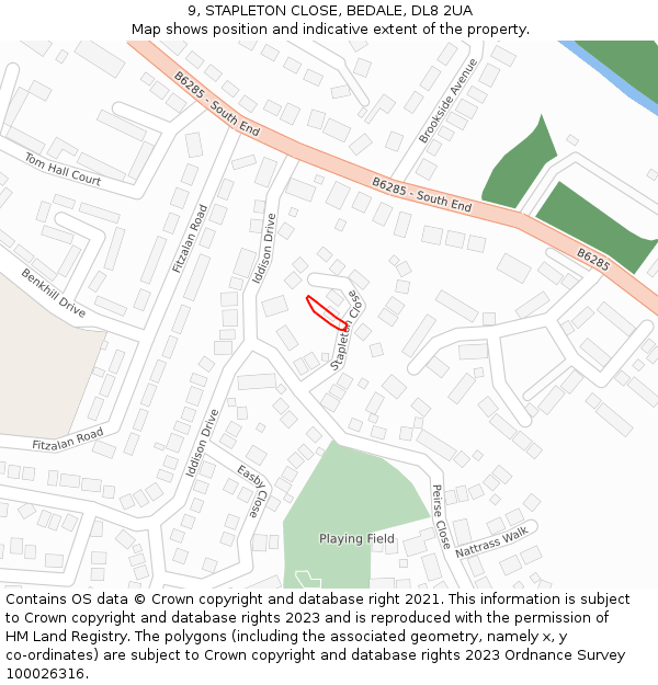 9, STAPLETON CLOSE, BEDALE, DL8 2UA: Location map and indicative extent of plot