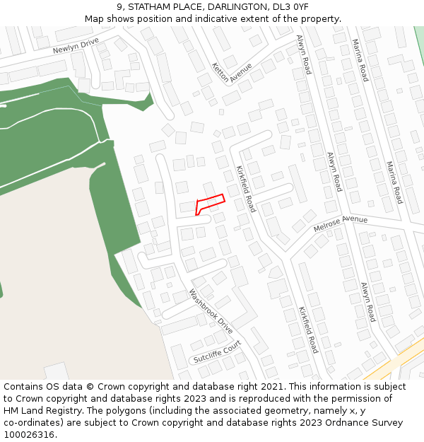 9, STATHAM PLACE, DARLINGTON, DL3 0YF: Location map and indicative extent of plot