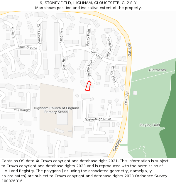 9, STONEY FIELD, HIGHNAM, GLOUCESTER, GL2 8LY: Location map and indicative extent of plot