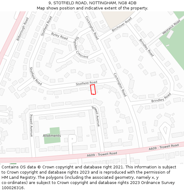 9, STOTFIELD ROAD, NOTTINGHAM, NG8 4DB: Location map and indicative extent of plot