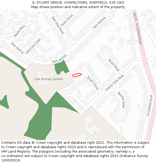 9, STUART GROVE, CHAPELTOWN, SHEFFIELD, S35 1WZ: Location map and indicative extent of plot