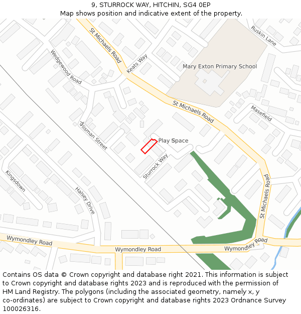 9, STURROCK WAY, HITCHIN, SG4 0EP: Location map and indicative extent of plot