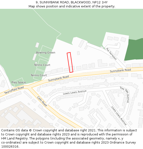 9, SUNNYBANK ROAD, BLACKWOOD, NP12 1HY: Location map and indicative extent of plot