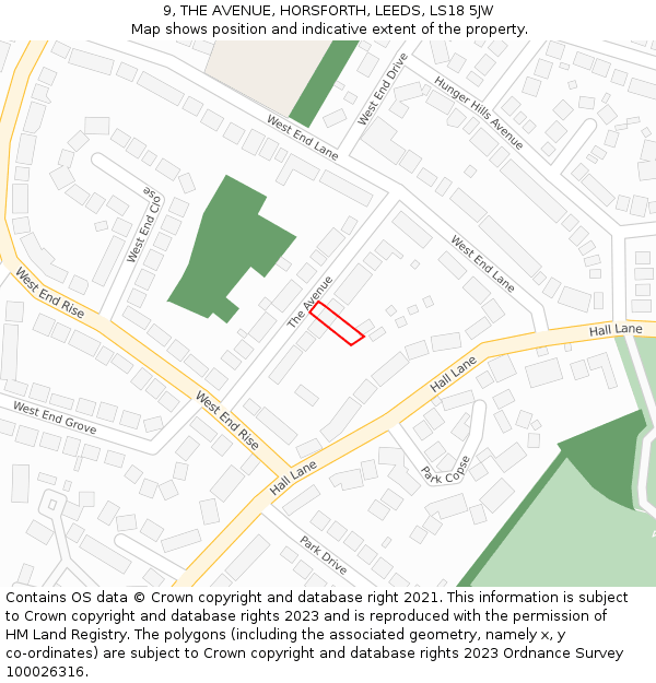 9, THE AVENUE, HORSFORTH, LEEDS, LS18 5JW: Location map and indicative extent of plot