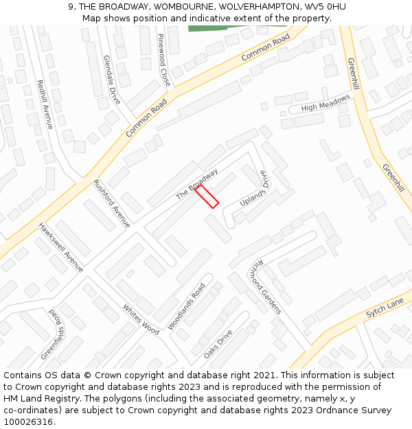 9, THE BROADWAY, WOMBOURNE, WOLVERHAMPTON, WV5 0HU: Location map and indicative extent of plot