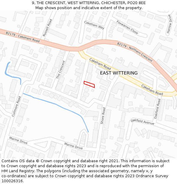 9, THE CRESCENT, WEST WITTERING, CHICHESTER, PO20 8EE: Location map and indicative extent of plot